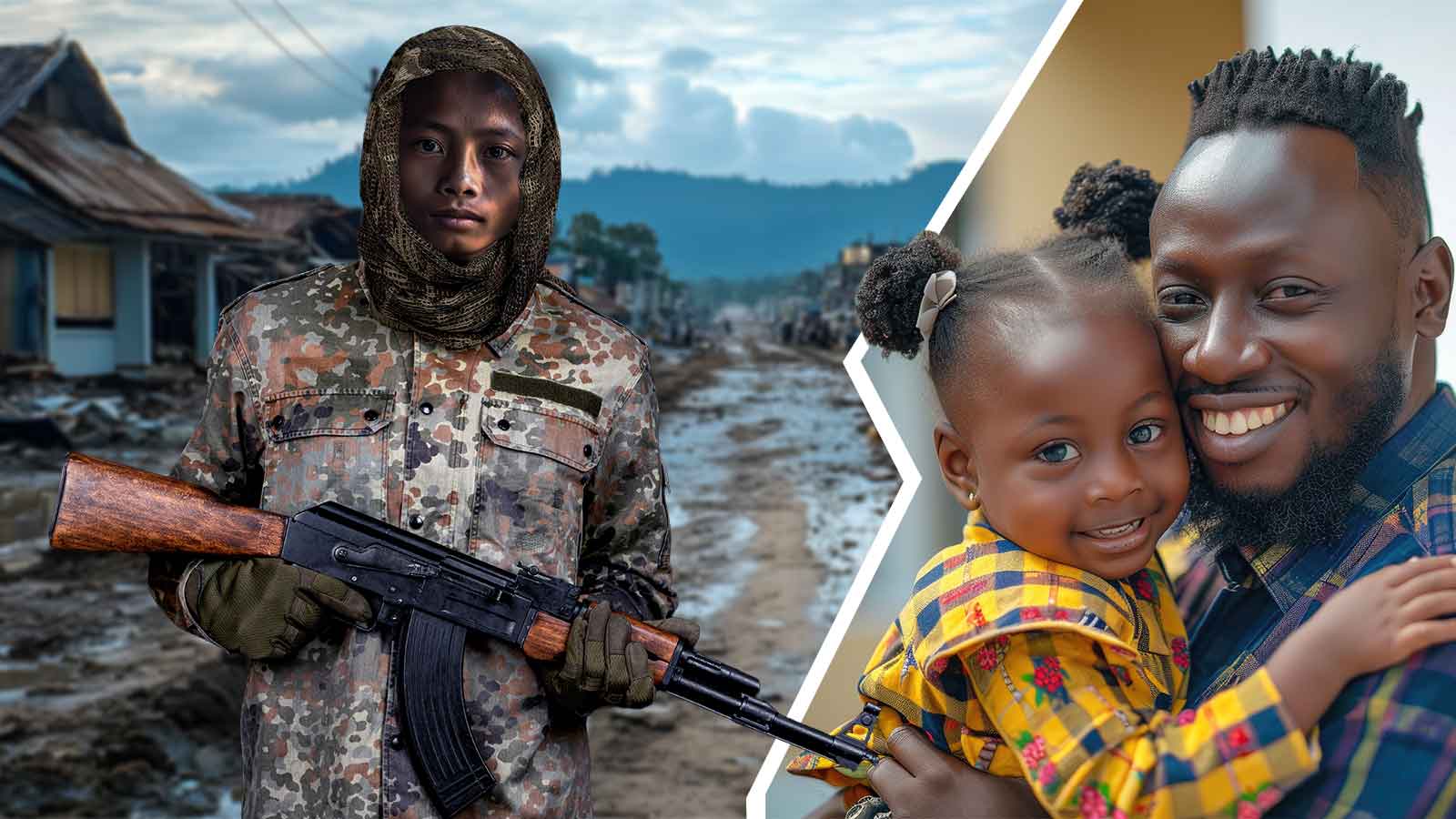 Militia member in ruined Myanmar street