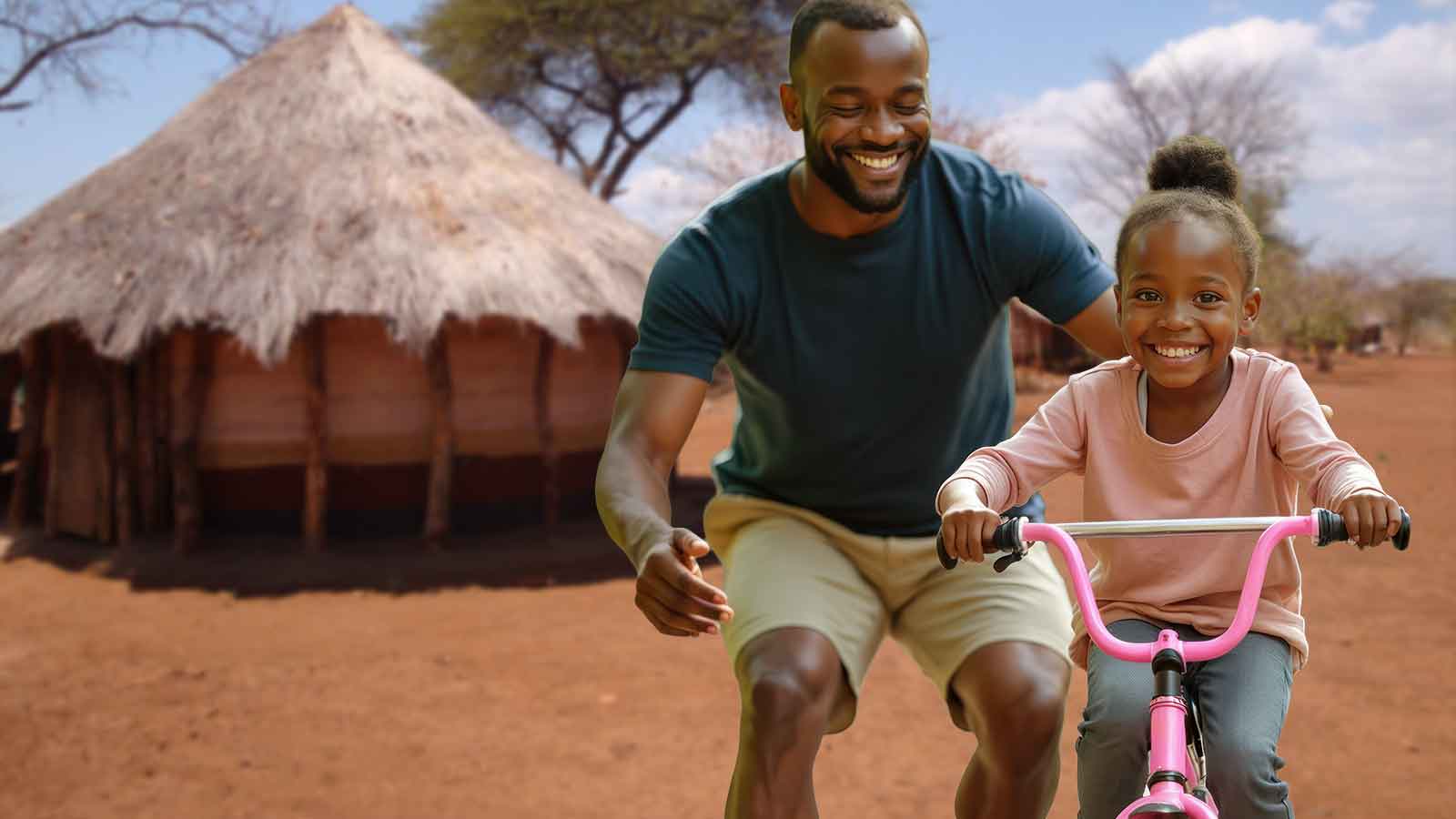 young girl learning to ride a bicycle
